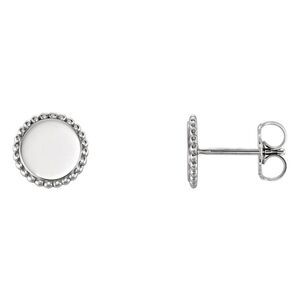 8mm (5/16 Inch) Sterling Silver Engravable Beaded Edge Circle Earrings